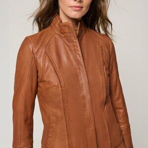 Overland Sheepskin Company Azura Leather Jacket - Cognac